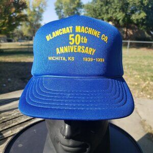 Vtg Blanchat Machine 50tn Annv 1989 Blue‎ Rope Snap Back Baseball Hat Cap